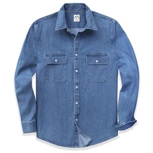 Dubinik Men's Light Blue Denim Casual Long Sleeve Shirt, Sz XL